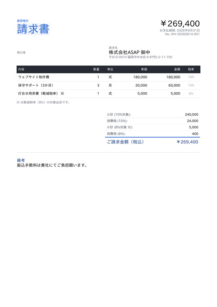 太字を効かせた請求書