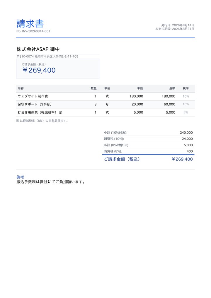 標準デザインの請求書